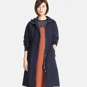 Lightweight Oversized Long Windbreaker Jacket Navy Blue Size Large